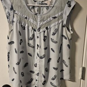 Candie's Light Blue Feather Print Blouse